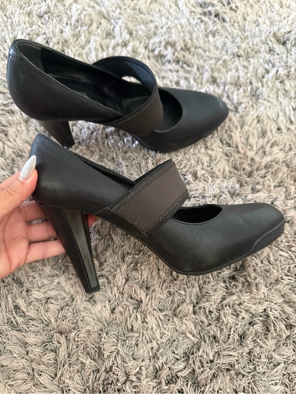 Tod's Black Leather Mary Jane Stiletto Pumps with Wide Elastic Straps